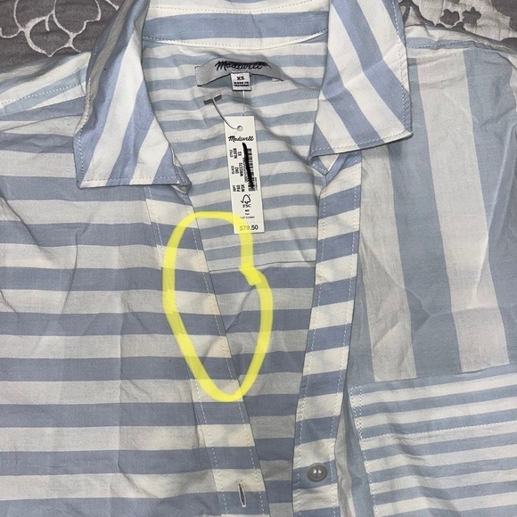 Madewell Y Neck Button up Shirt NL008 Blue White Stripe XS - Picture 6 of 8